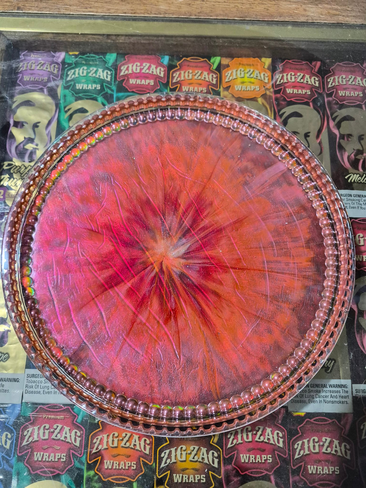 Crimson bloom large resin tray, top view
