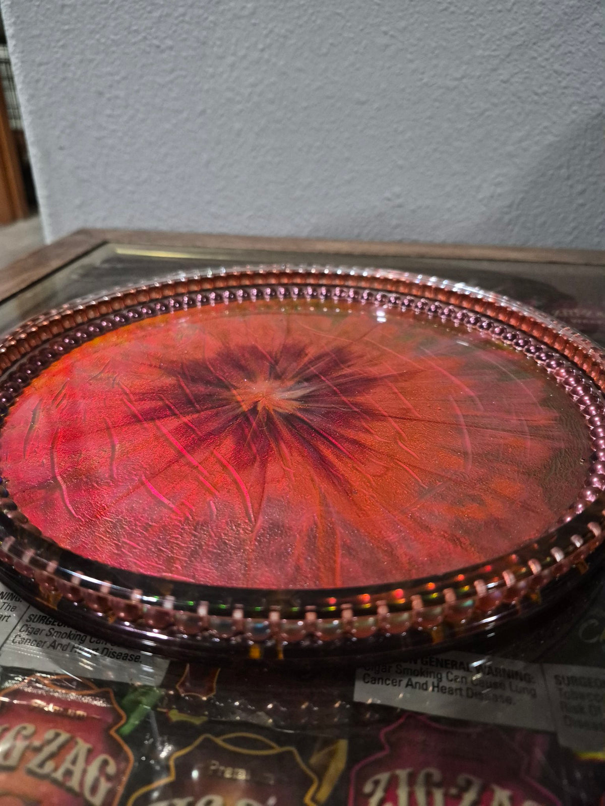 Crimson bloom large resin tray, angled view